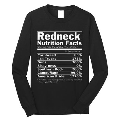 Redneck Nutrition Facts Funny Long Sleeve Shirt