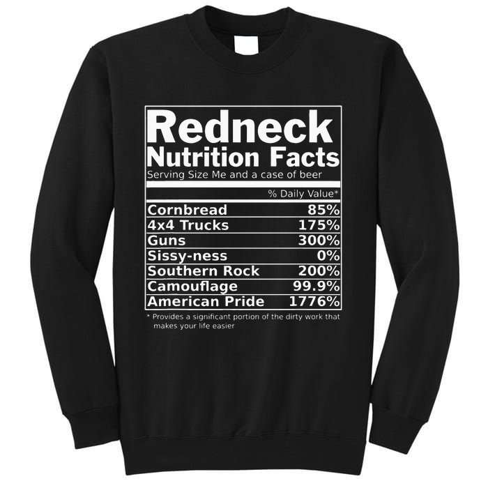 Redneck Nutrition Facts Funny Tall Sweatshirt