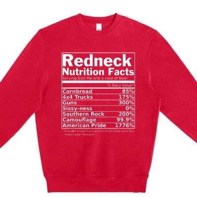 Redneck Nutrition Facts Funny Premium Crewneck Sweatshirt