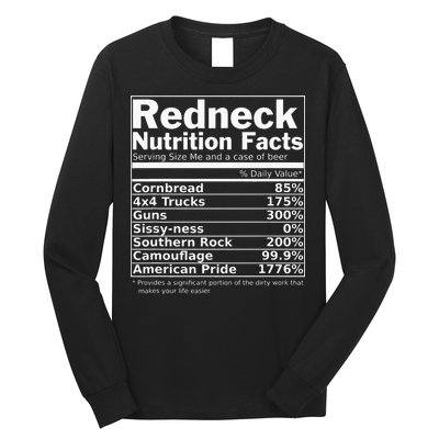 Redneck Nutrition Facts Funny Long Sleeve Shirt