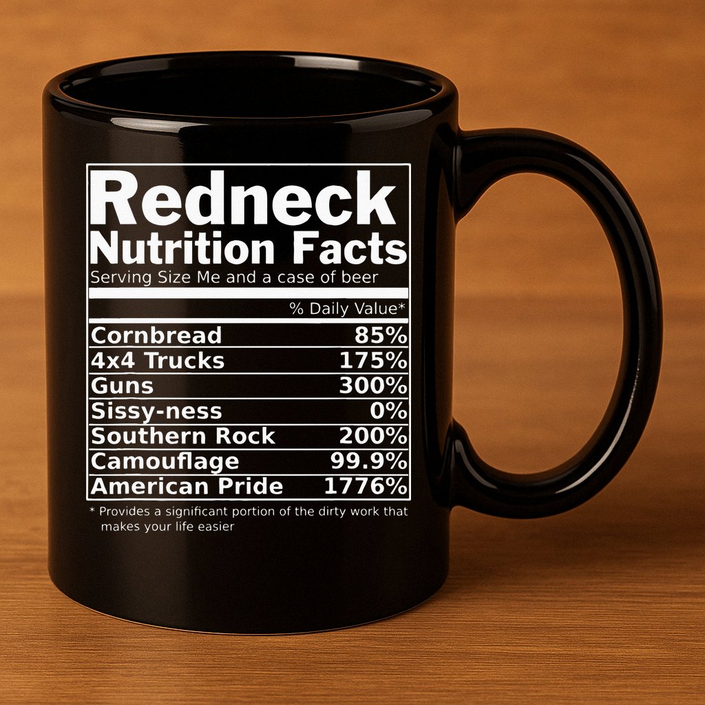 Redneck Nutrition Facts Funny 11oz C Handle Ceramic Mug