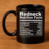 Redneck Nutrition Facts Funny 11oz C Handle Ceramic Mug