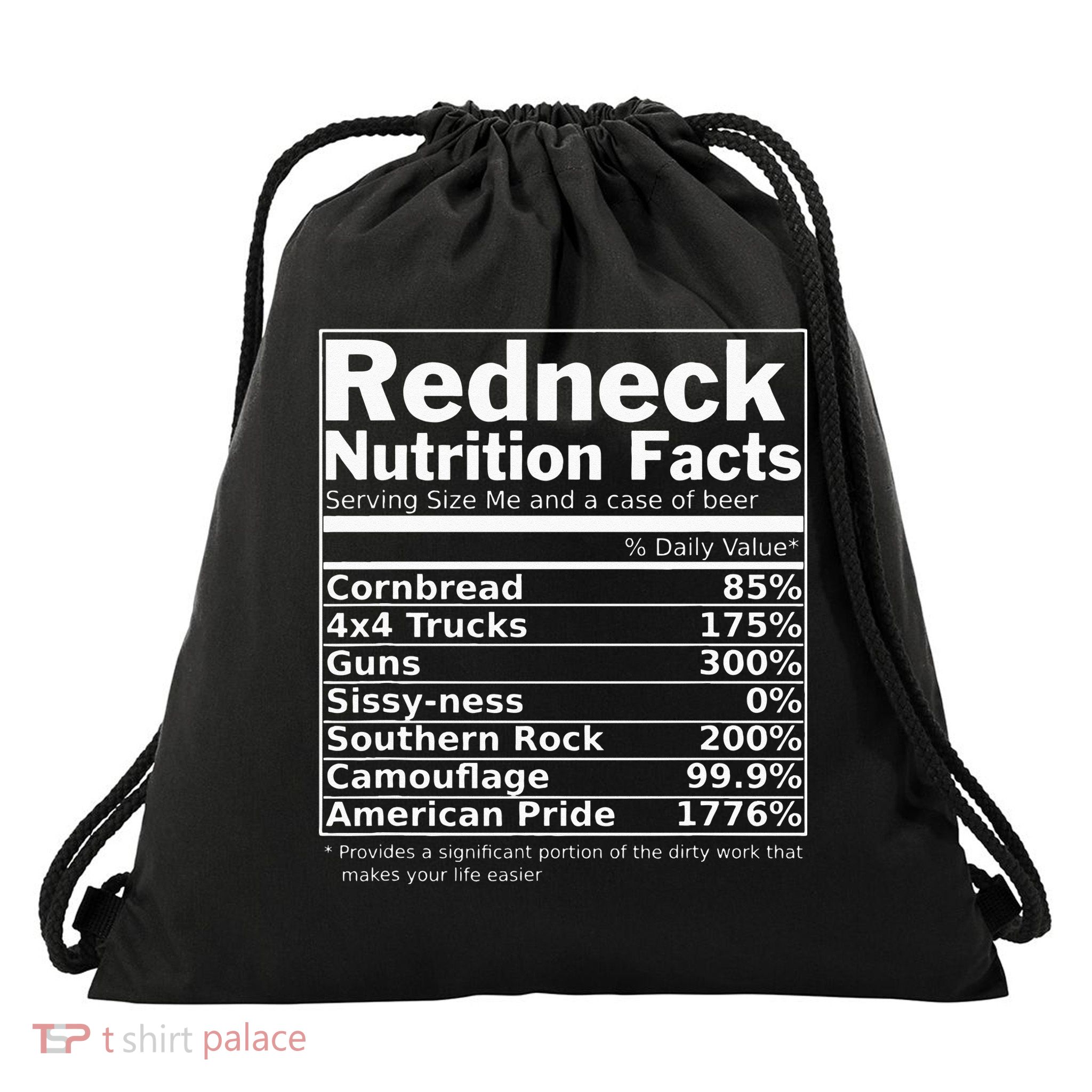 Redneck Nutrition Facts Funny Drawstring Bag