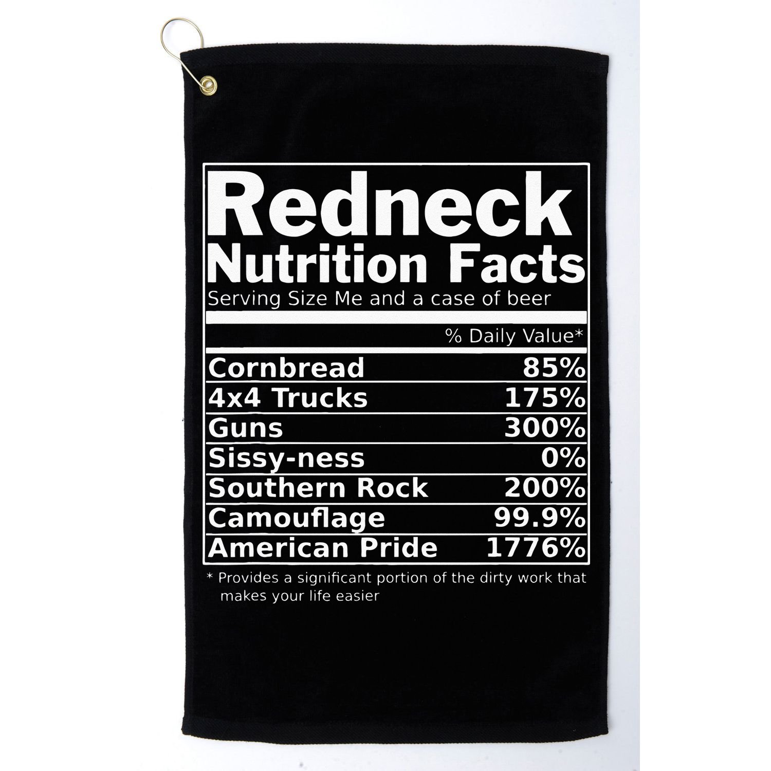 Redneck Nutrition Facts Funny Golf Towel