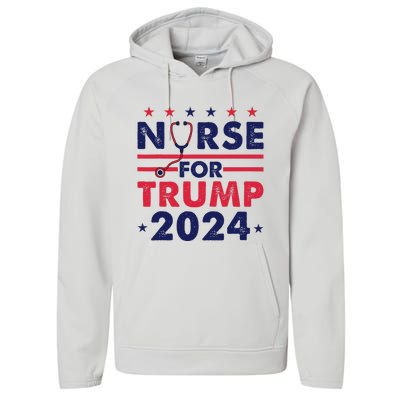 Retro Nurses For Trump 2024 America Stars Flag Stripes Trump Performance Fleece Hoodie