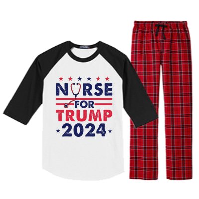 Retro Nurses For Trump 2024 America Stars Flag Stripes Trump Raglan Sleeve Pajama Set