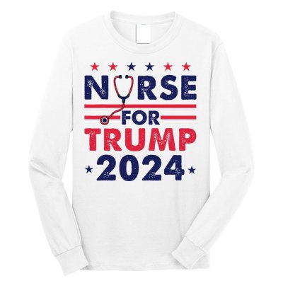 Retro Nurses For Trump 2024 America Stars Flag Stripes Trump Long Sleeve Shirt