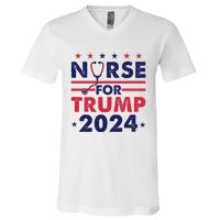 Retro Nurses For Trump 2024 America Stars Flag Stripes Trump V-Neck T-Shirt