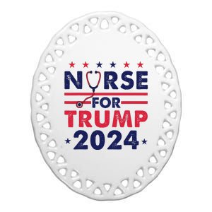 Retro Nurses For Trump 2024 America Stars Flag Stripes Trump Ceramic Oval Ornament