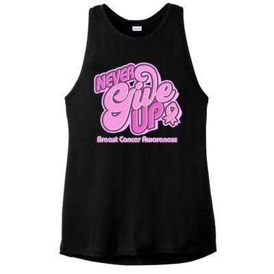 Retro Never Give Up Breast Cancer Awareness Ladies PosiCharge Tri-Blend Wicking Tank