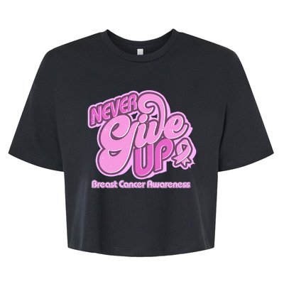 Retro Never Give Up Breast Cancer Awareness Bella+Canvas Jersey Crop Tee