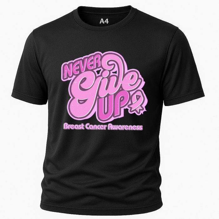Retro Never Give Up Breast Cancer Awareness Cooling Performance Crew T-Shirt
