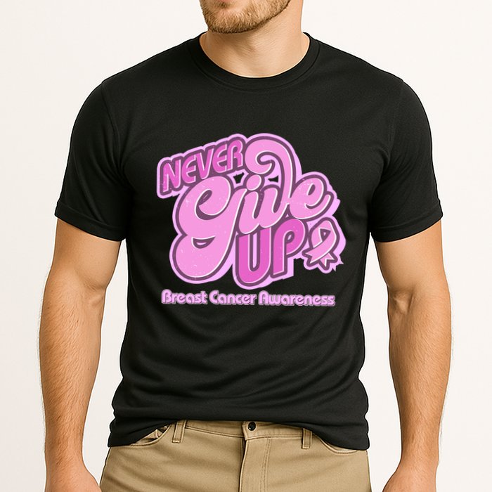 Retro Never Give Up Breast Cancer Awareness Cooling Performance Crew T-Shirt