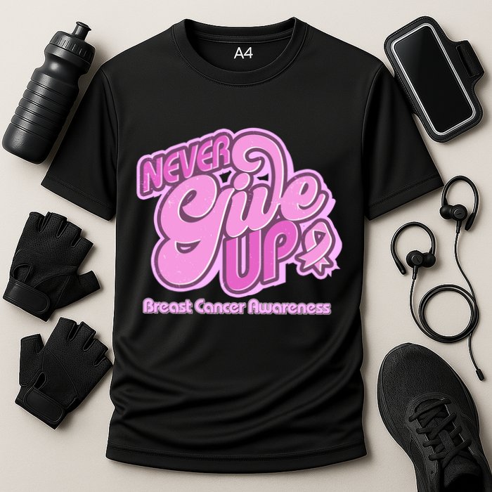 Retro Never Give Up Breast Cancer Awareness Cooling Performance Crew T-Shirt