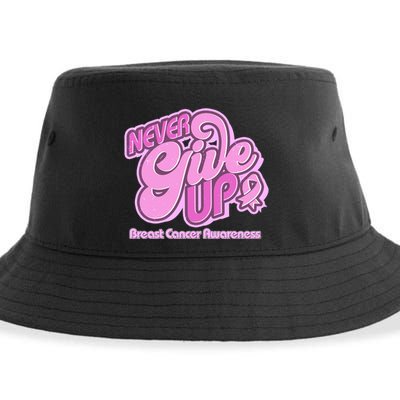 Retro Never Give Up Breast Cancer Awareness Sustainable Bucket Hat