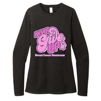 Retro Never Give Up Breast Cancer Awareness Womens CVC Long Sleeve Shirt