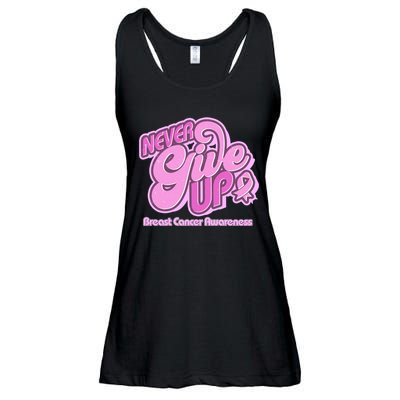 Retro Never Give Up Breast Cancer Awareness Ladies Essential Flowy Tank