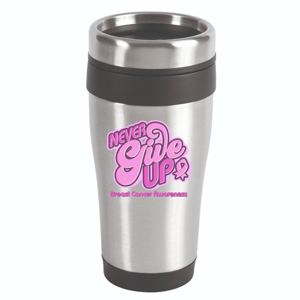 Retro Never Give Up Breast Cancer Awareness 16oz Travel Tumbler