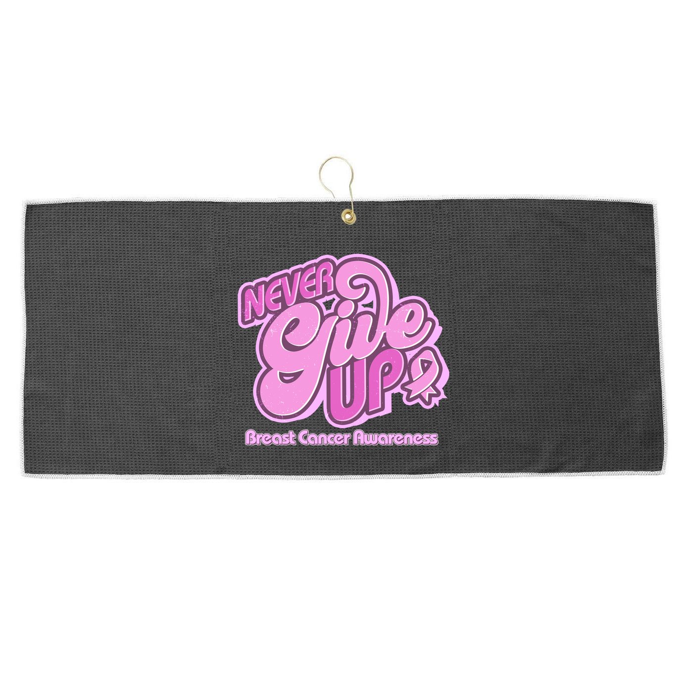 Retro Never Give Up Breast Cancer Awareness Large Microfiber Waffle Golf Towel