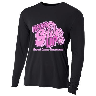 Retro Never Give Up Breast Cancer Awareness Cooling Performance Long Sleeve Crew