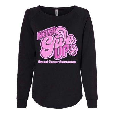 Retro Never Give Up Breast Cancer Awareness Womens California Wash Sweatshirt