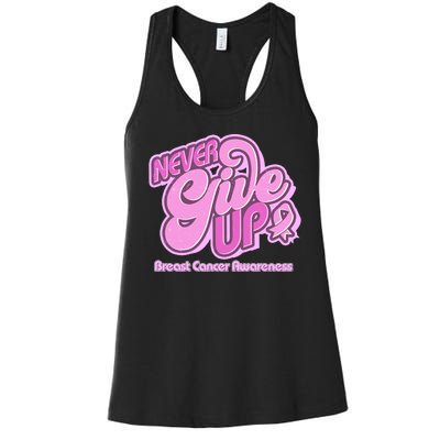 Retro Never Give Up Breast Cancer Awareness Women's Racerback Tank