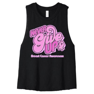 Retro Never Give Up Breast Cancer Awareness Women's Racerback Cropped Tank