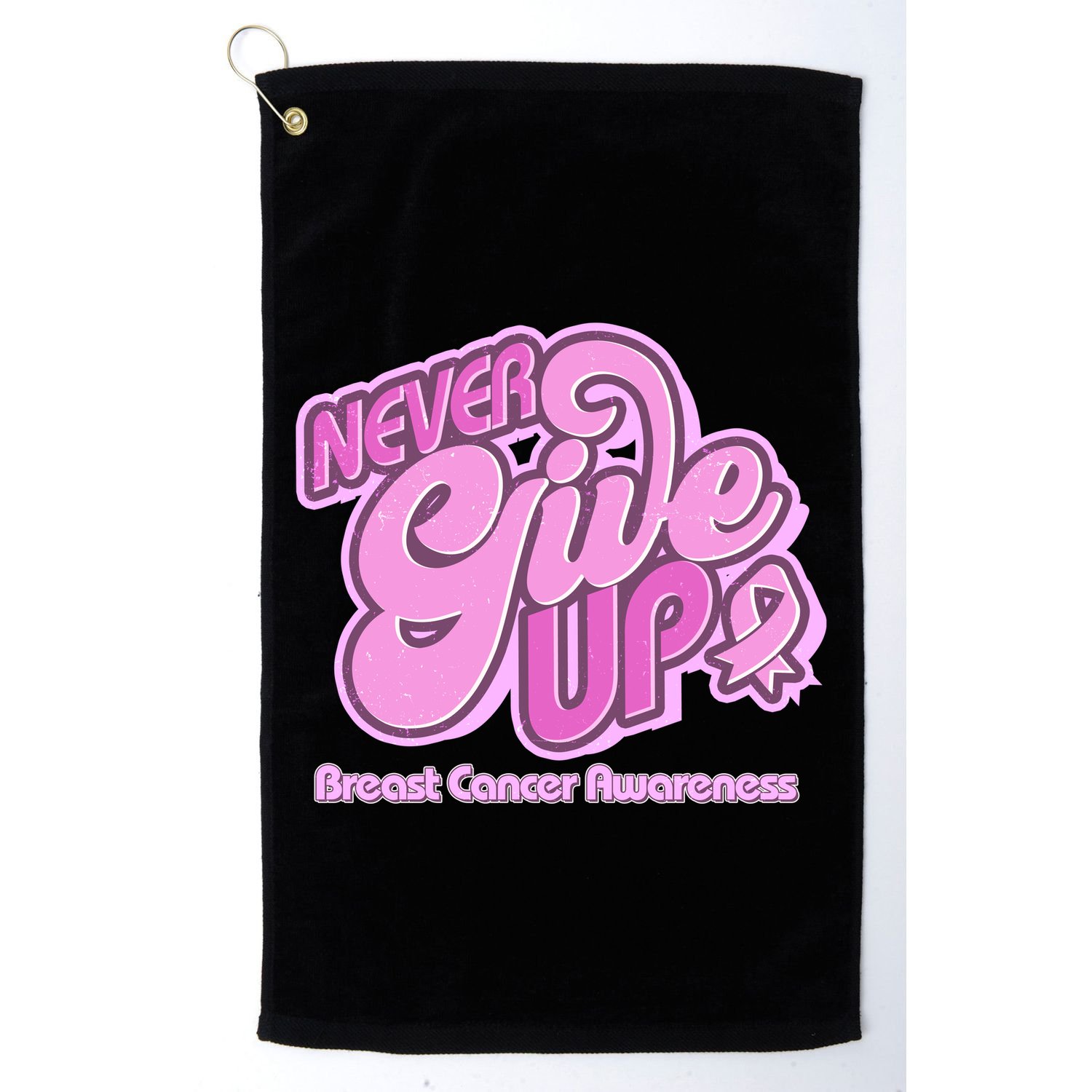 Retro Never Give Up Breast Cancer Awareness Golf Towel