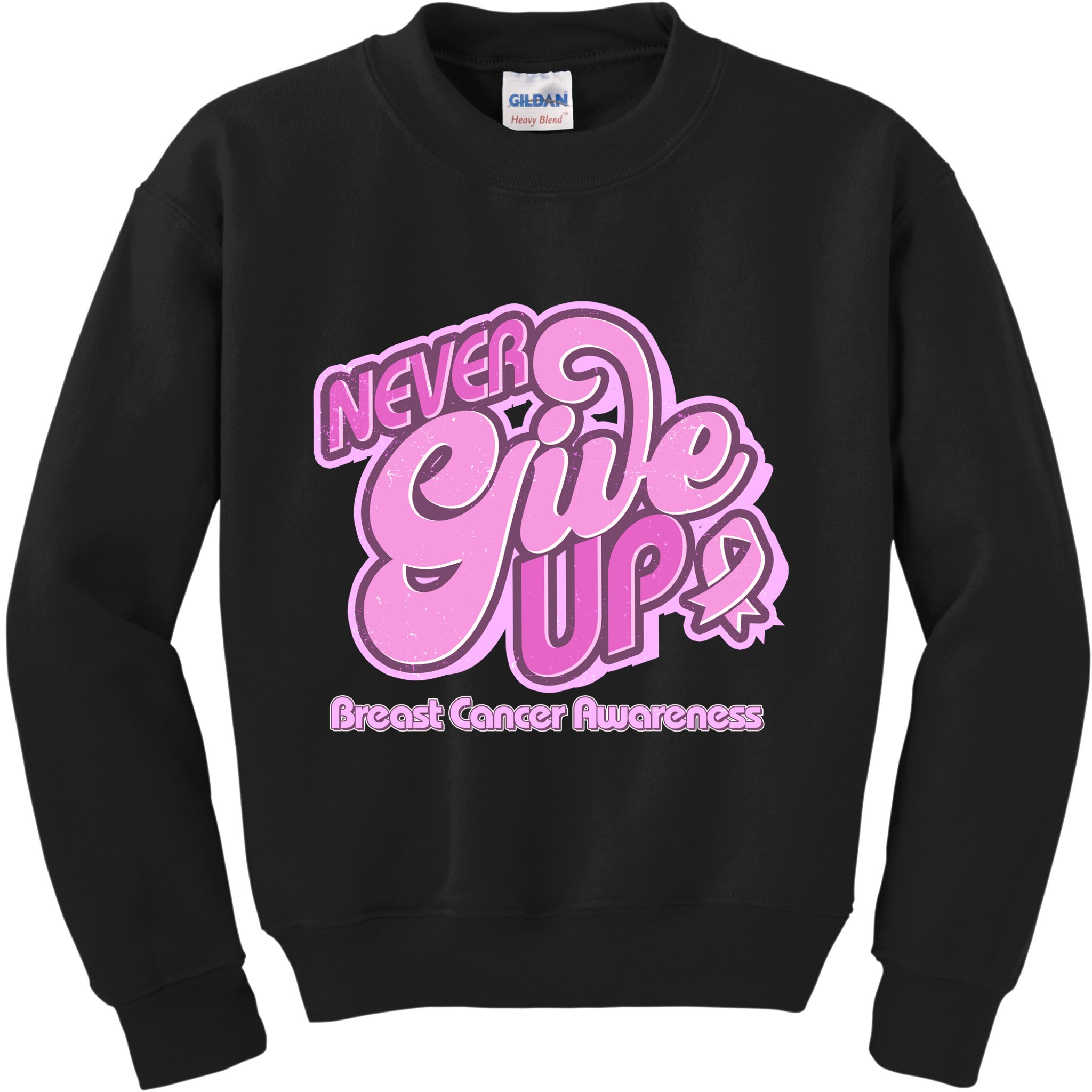 Retro Never Give Up Breast Cancer Awareness Kids Sweatshirt