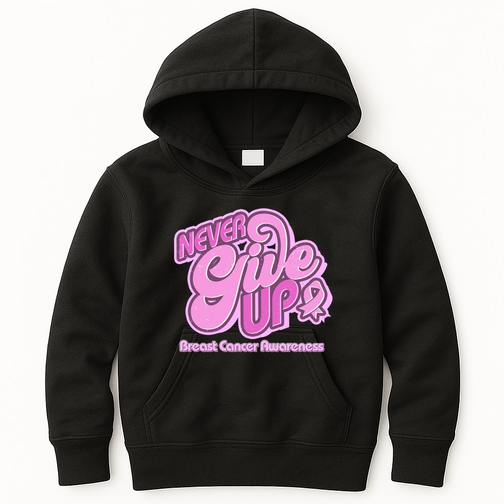 Retro Never Give Up Breast Cancer Awareness Kids Hoodie
