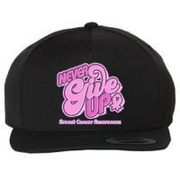 Retro Never Give Up Breast Cancer Awareness Wool Snapback Cap