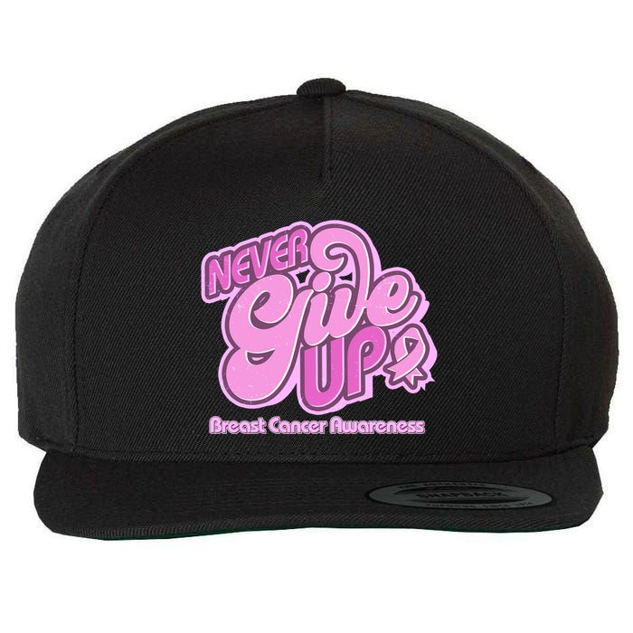 Retro Never Give Up Breast Cancer Awareness Wool Snapback Cap
