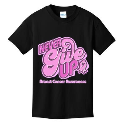 Retro Never Give Up Breast Cancer Awareness Kids T-Shirt