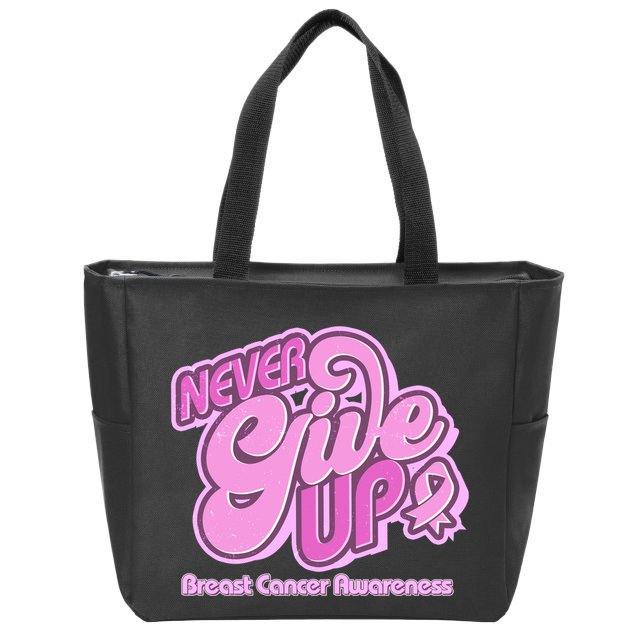 Retro Never Give Up Breast Cancer Awareness Zip Tote Bag