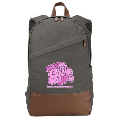 Retro Never Give Up Breast Cancer Awareness Cotton Canvas Backpack