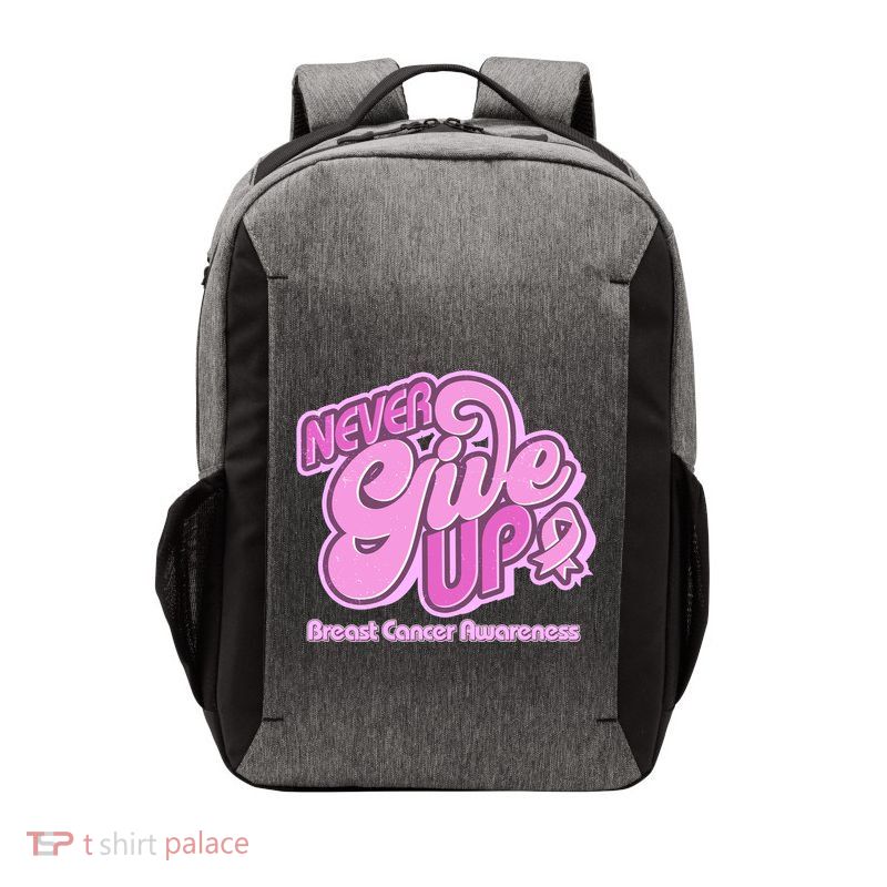 Retro Never Give Up Breast Cancer Awareness Vector Backpack