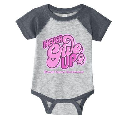 Retro Never Give Up Breast Cancer Awareness Infant Baby Jersey Bodysuit
