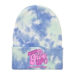 Retro Never Give Up Breast Cancer Awareness Tie Dye 12in Knit Beanie