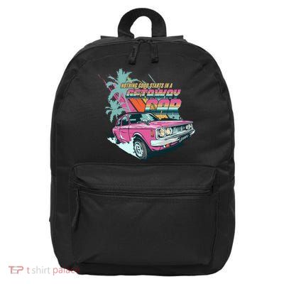 Retro Nothing Good Starts In A Getaway Car 16 in Basic Backpack