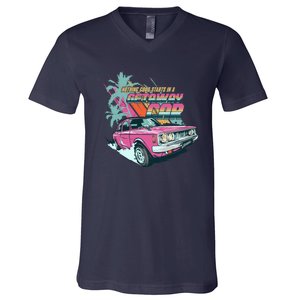 Retro Nothing Good Starts In A Getaway Car V-Neck T-Shirt