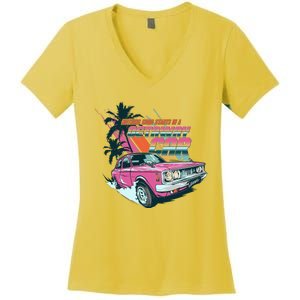 Retro Nothing Good Starts In A Getaway Car Women's V-Neck T-Shirt