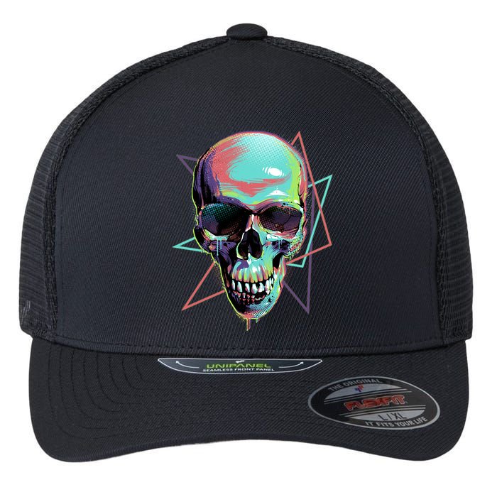 Retro Neon Graffiti Paint Skull Flexfit Unipanel Trucker Cap