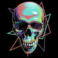 Retro Neon Graffiti Paint Skull Flexfit Unipanel Trucker Cap