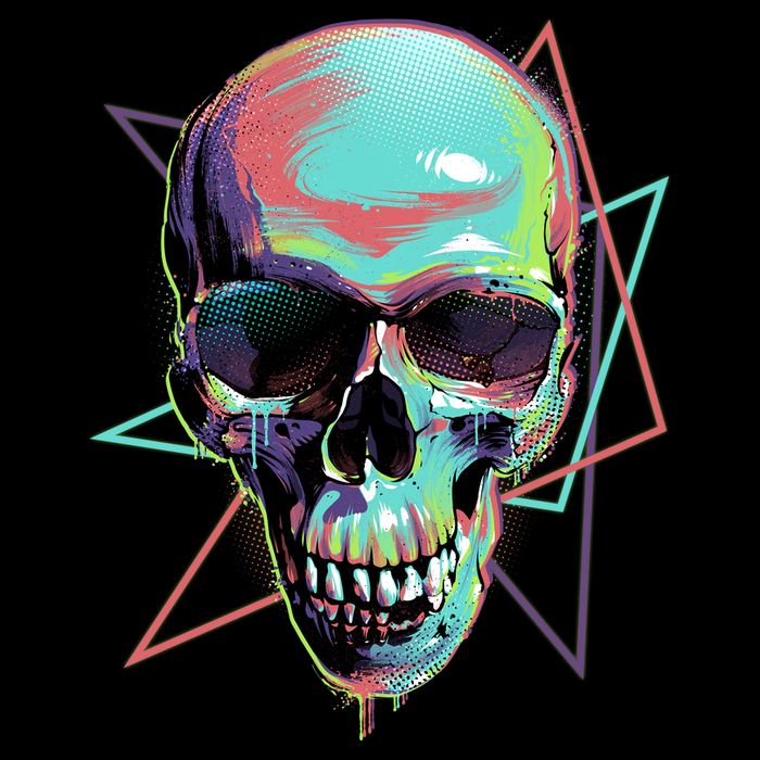 Retro Neon Graffiti Paint Skull Flexfit Unipanel Trucker Cap