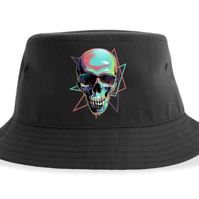 Retro Neon Graffiti Paint Skull Sustainable Bucket Hat