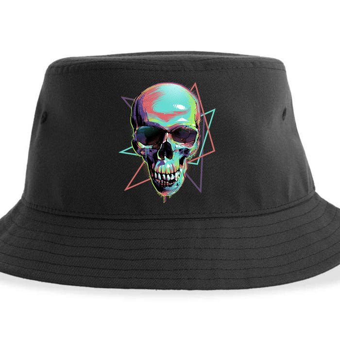 Retro Neon Graffiti Paint Skull Sustainable Bucket Hat