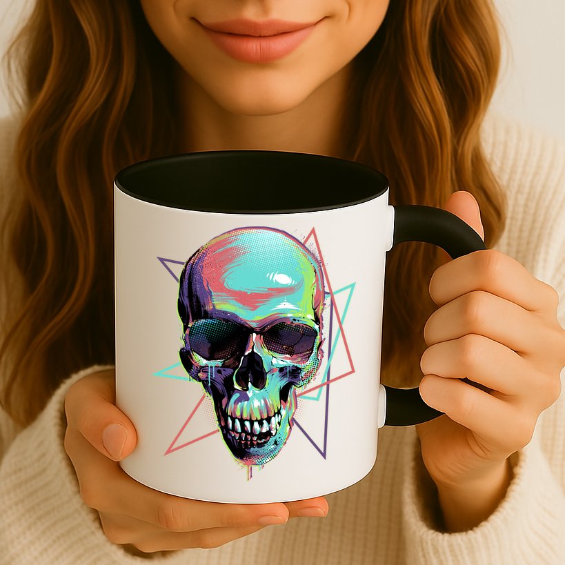 Retro Neon Graffiti Paint Skull Mug