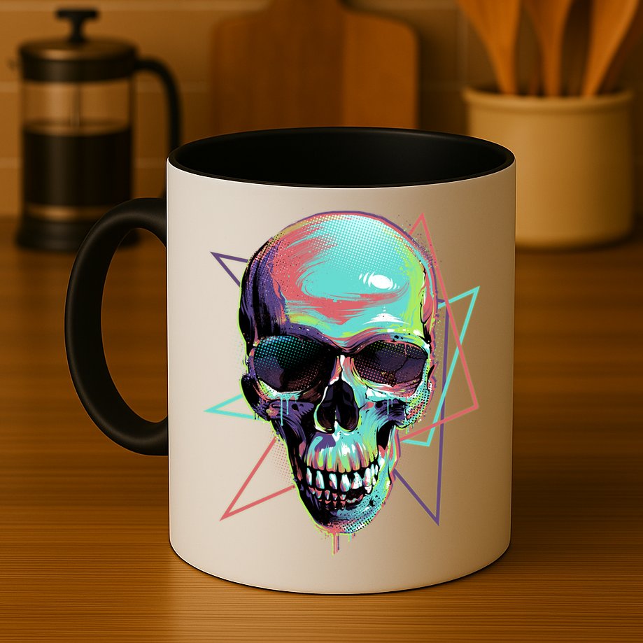 Retro Neon Graffiti Paint Skull Mug