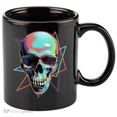 Retro Neon Graffiti Paint Skull 11oz C Handle Ceramic Mug