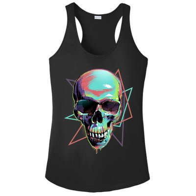 Retro Neon Graffiti Paint Skull Ladies PosiCharge Competitor Racerback Tank